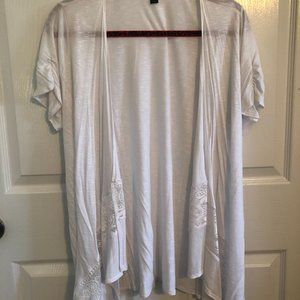 Lightweight short sleeves lace bottom white cardigan  XL